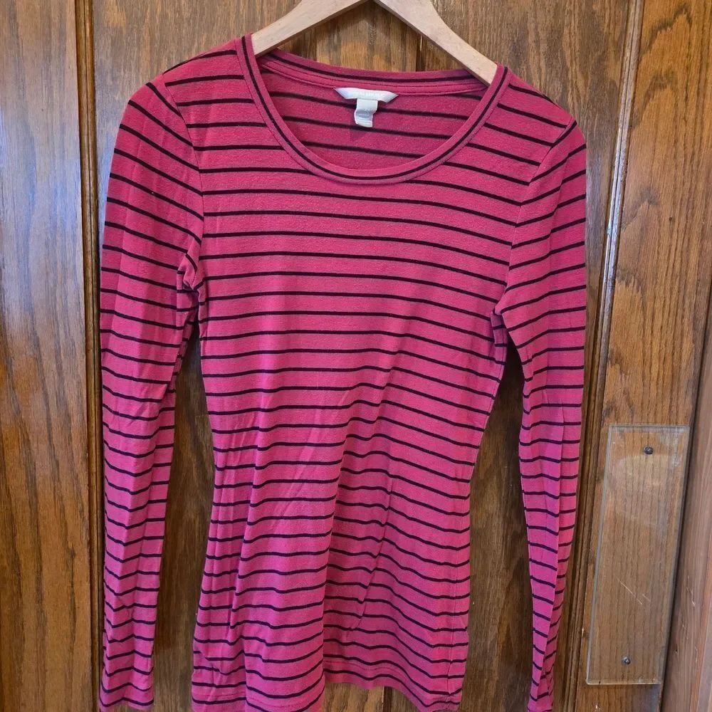 Banana Republic Red and Black Striped Long Sleeve Top